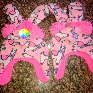NWT llamas hat mittens cap beanie TWINS 4t 5t 4 5